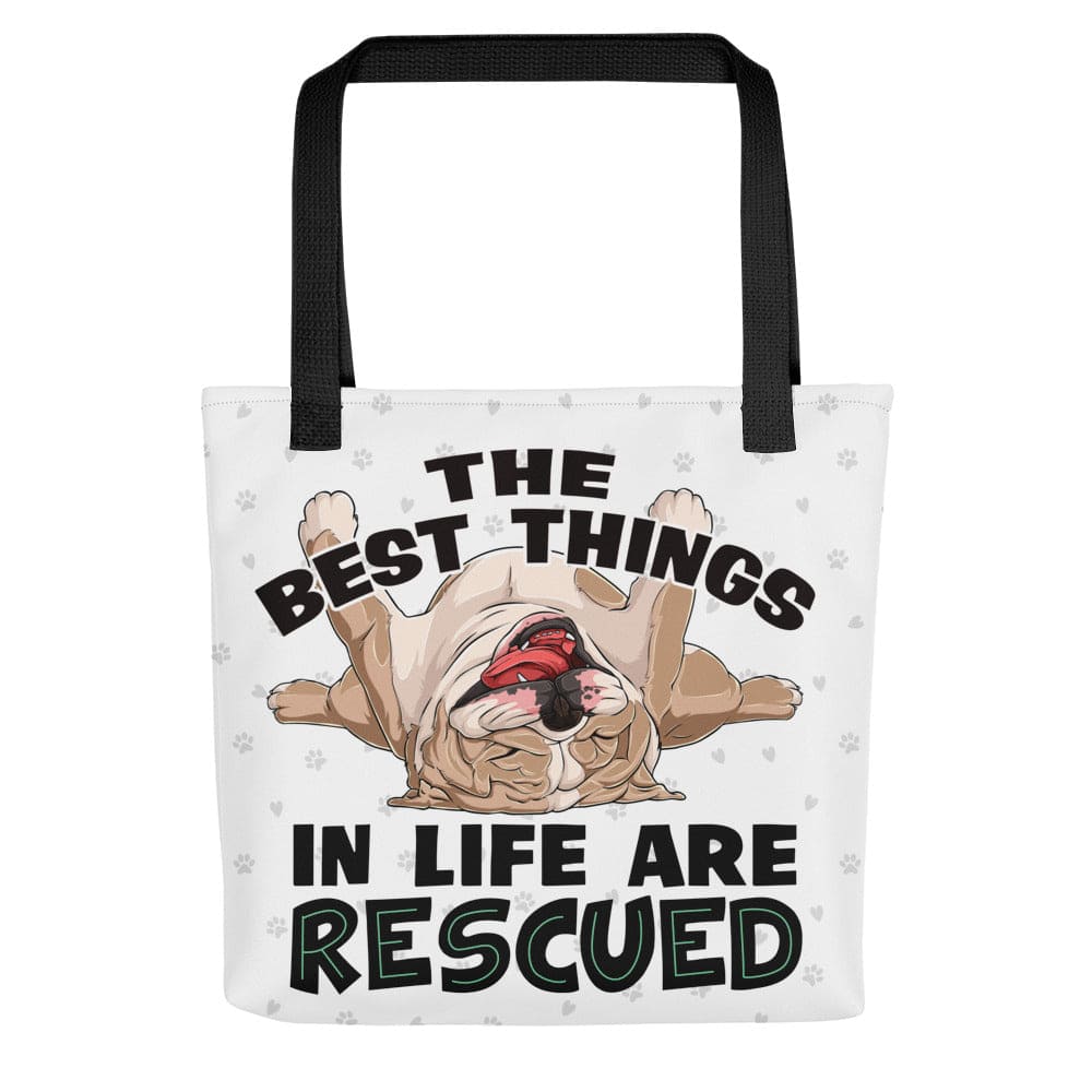 &quot;Best Things in Life are Rescued&quot; English Bulldog Tote Bag | Fawn &amp; White Colored