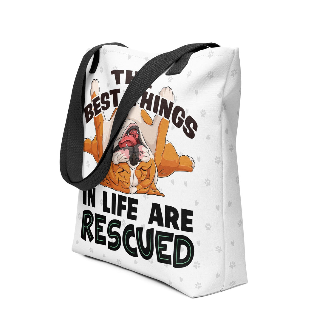 &quot;Best Things in Life are Rescued&quot; English Bulldog Tote Bag | Red &amp; White Colored