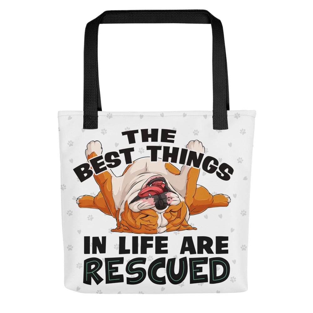 &quot;Best Things in Life are Rescued&quot; English Bulldog Tote Bag | Red &amp; White Colored