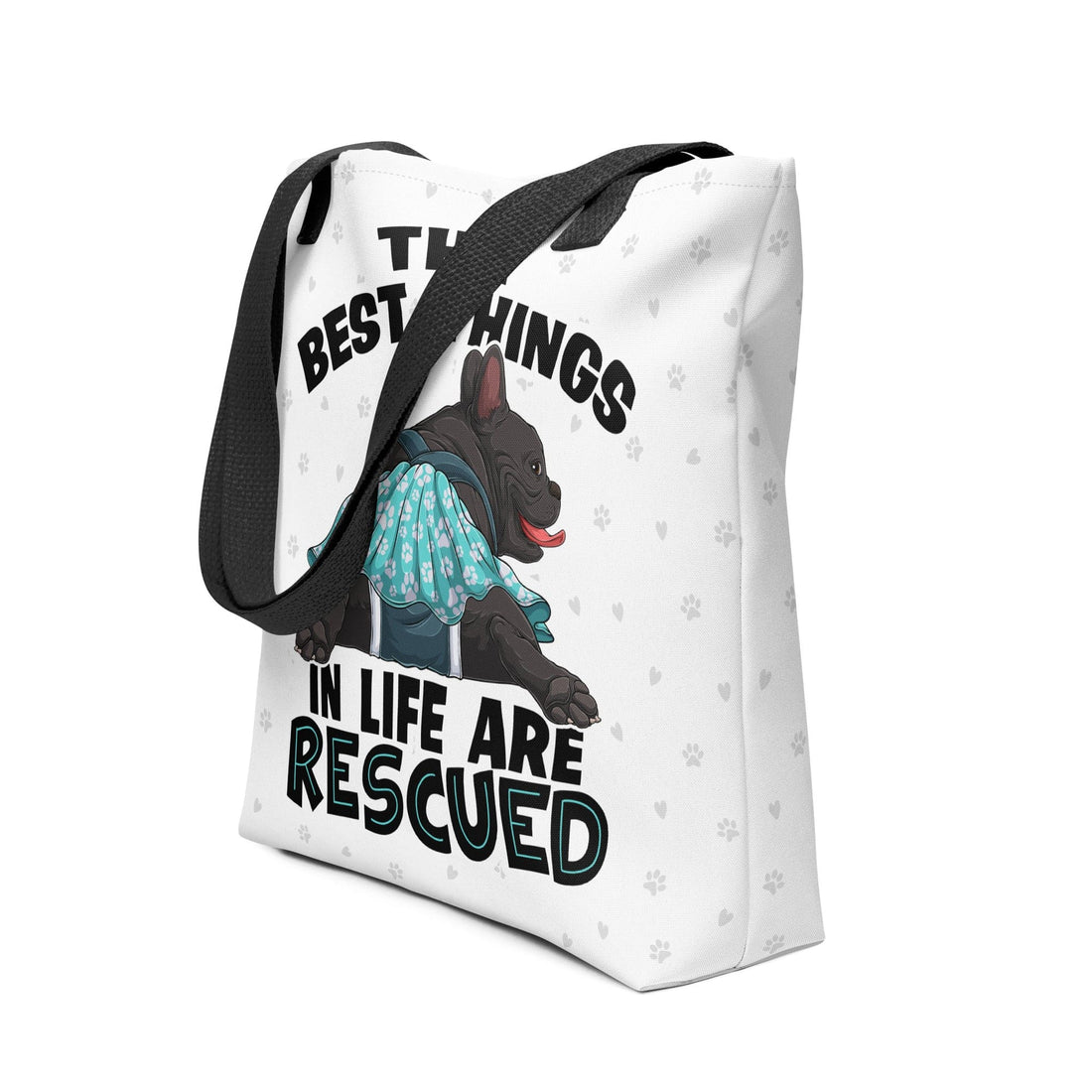 &quot;Best Things in Life are Rescued&quot; Female French Bulldog Tote Bag | B&amp;W Colored with Spina Bifida