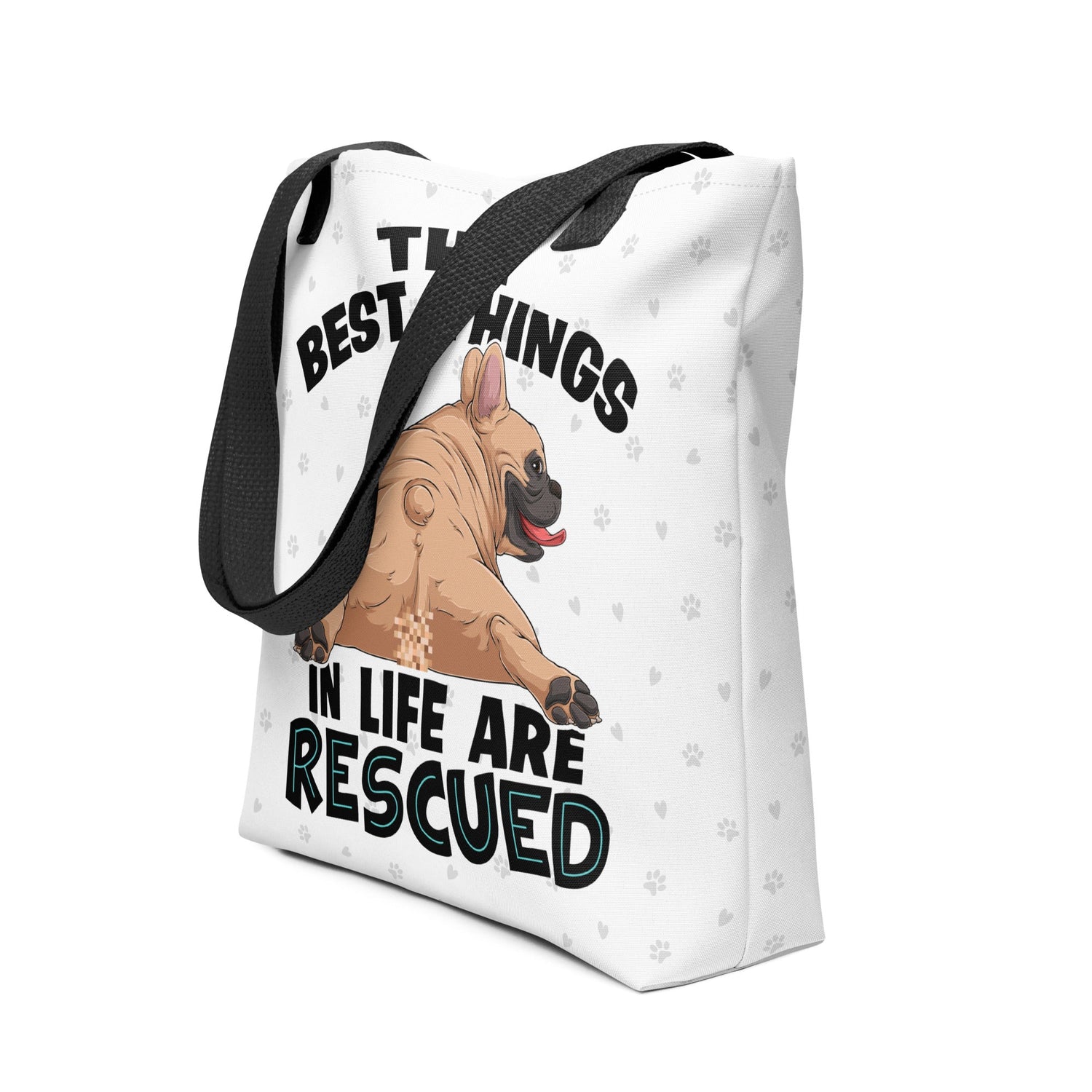 "Best Things in Life are Rescued" French Bulldog Tote Bag | Fawn &amp; White Colored