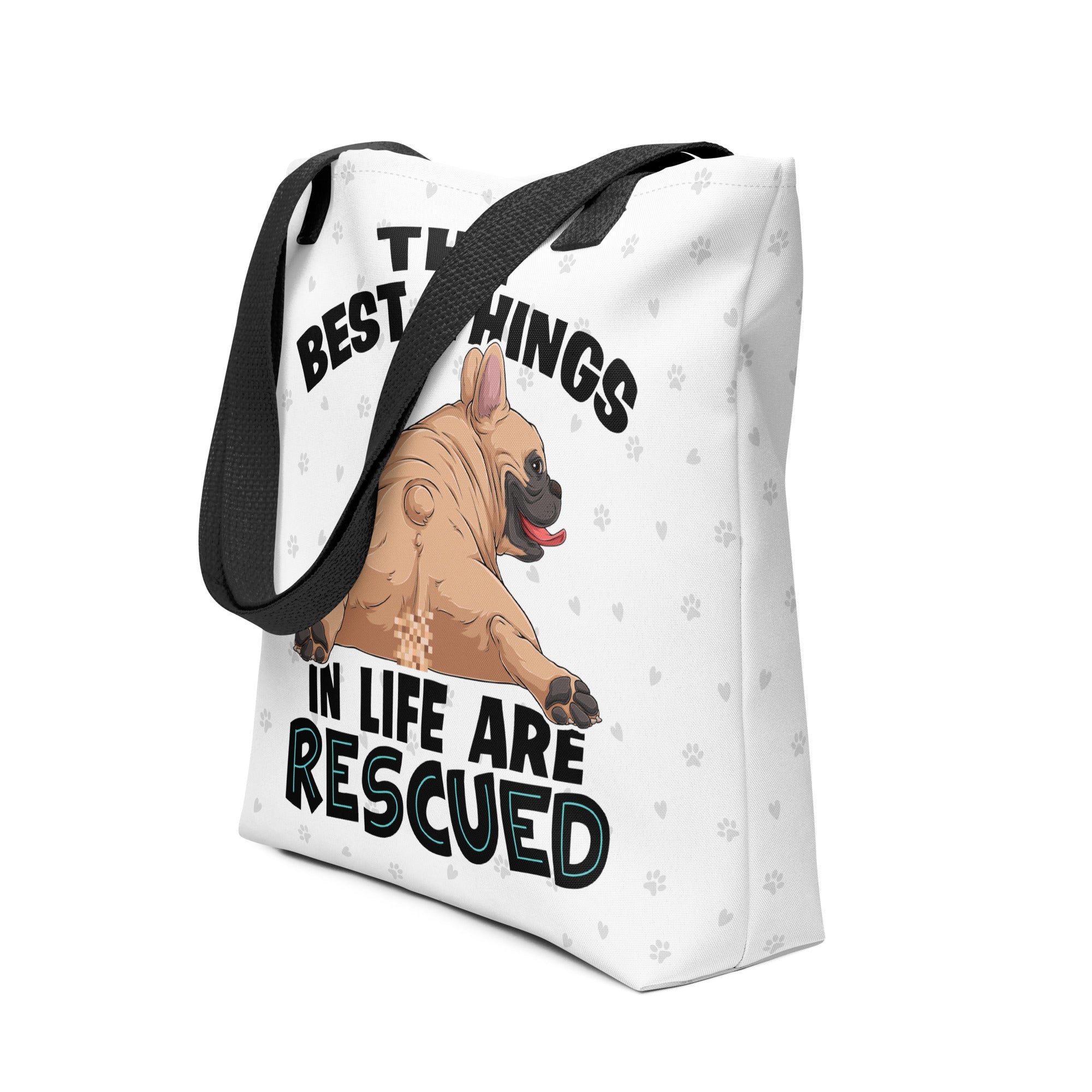 "Best Things in Life are Rescued" French Bulldog Tote Bag | Fawn &amp; White Colored