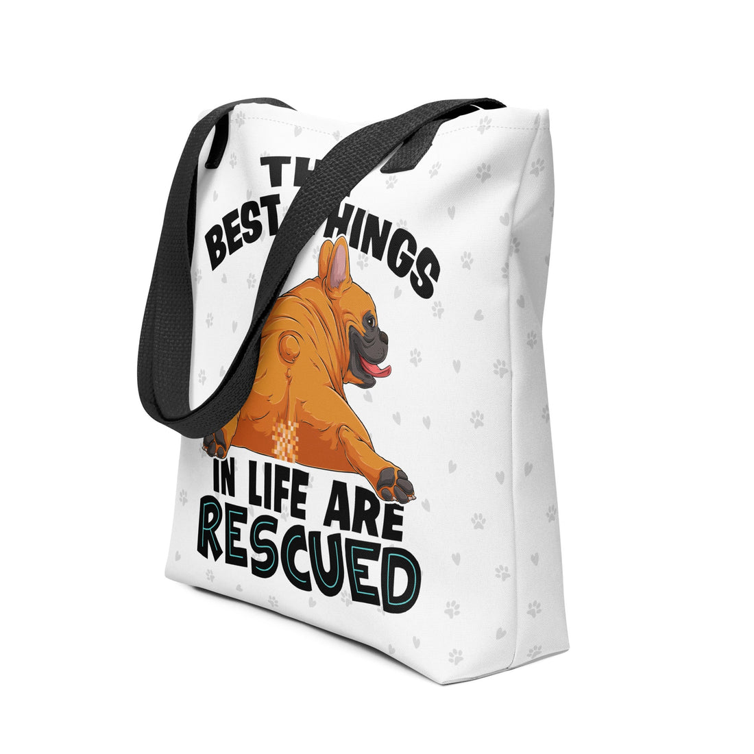 "Best Things in Life are Rescued" French Bulldog Tote Bag | Red &amp; White Colored