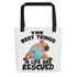 "Best Things in Life are Rescued" Male French Bulldog Tote Bag | Fawn & White Colored with Spina Bifida