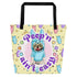 Blue "Peep’n Ain’t Easy" Male Frenchie Tote Bag with Pocket | B&W Colored