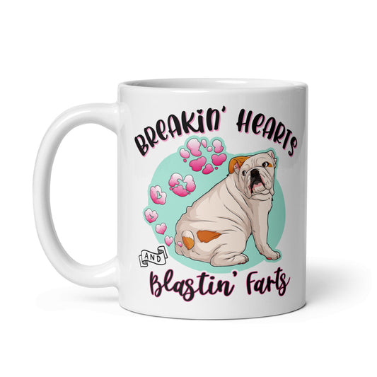 "Breakin' Hearts and Blastin' Farts" English Bulldog Mug