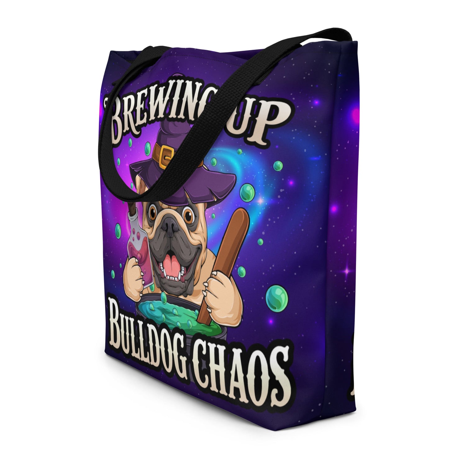 Brewing Up Bulldog Chaos English Bulldog Large Tote Bag with Pocket
