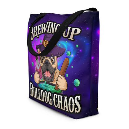 Brewing Up Bulldog Chaos English Bulldog Large Tote Bag with Pocket