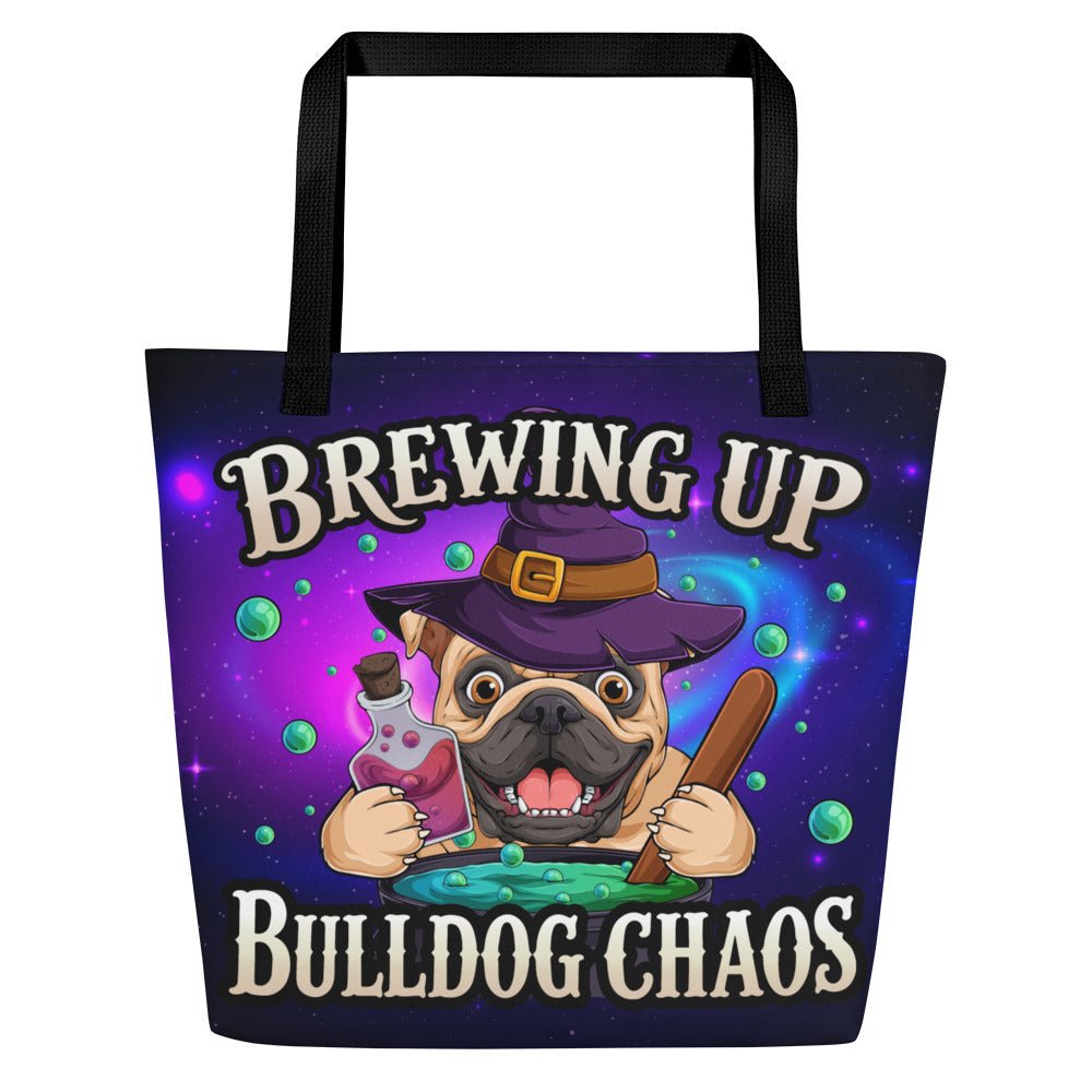 Brewing Up Bulldog Chaos English Bulldog Large Tote Bag with Pocket