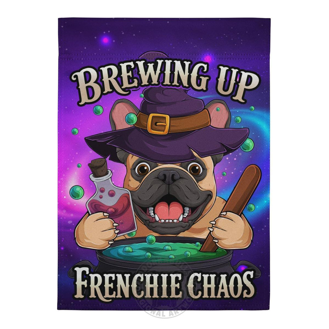 Brewing Up Frenchie Chaos French Bulldog Garden Flag