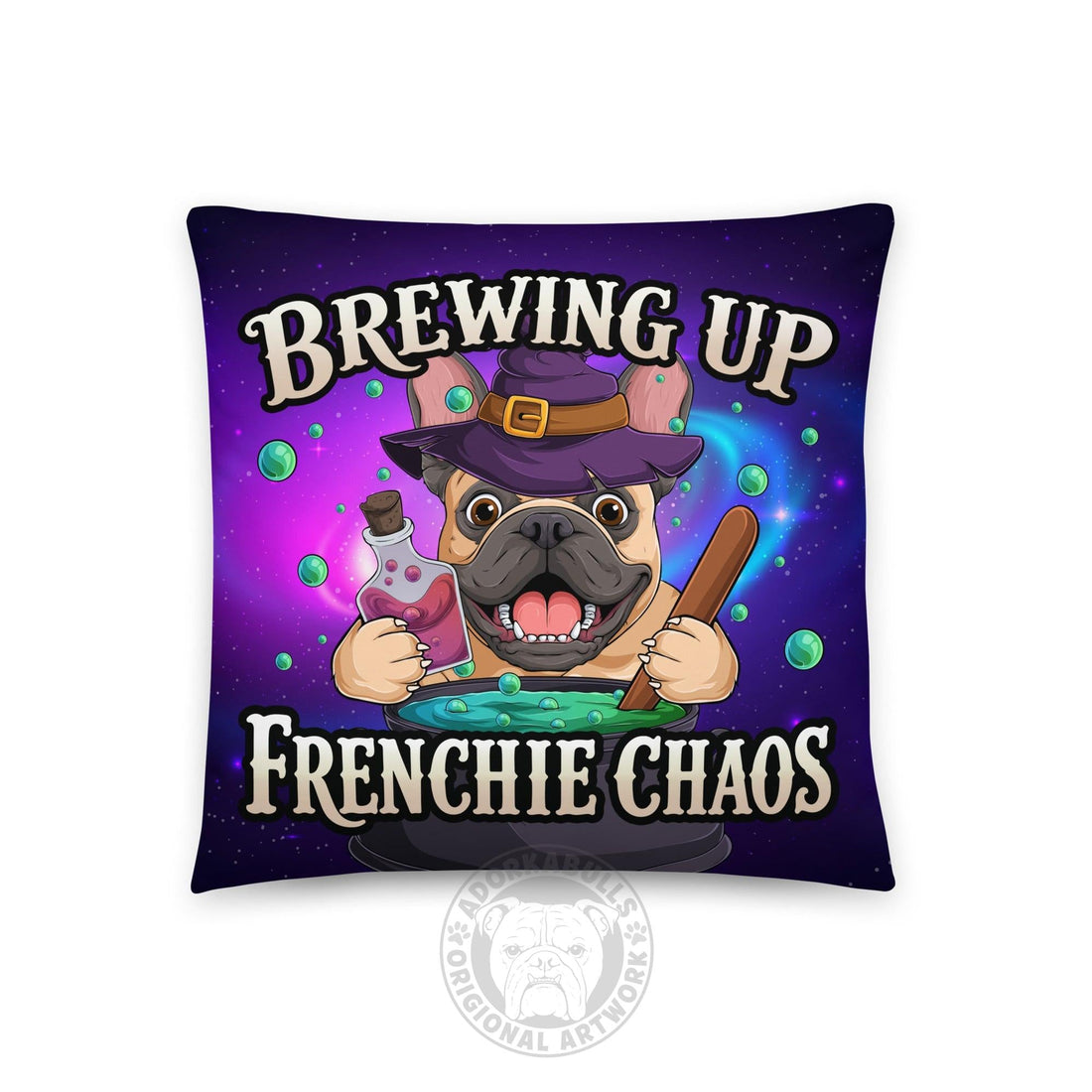 Brewing Up Frenchie Chaos French Bulldog Throw Pillow