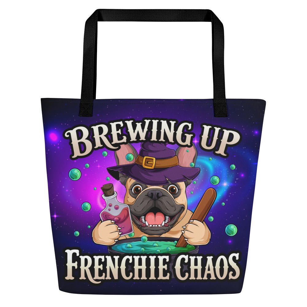 Brewing Up Frenchie Chaos Frenchie Large Tote Bag with Pocket