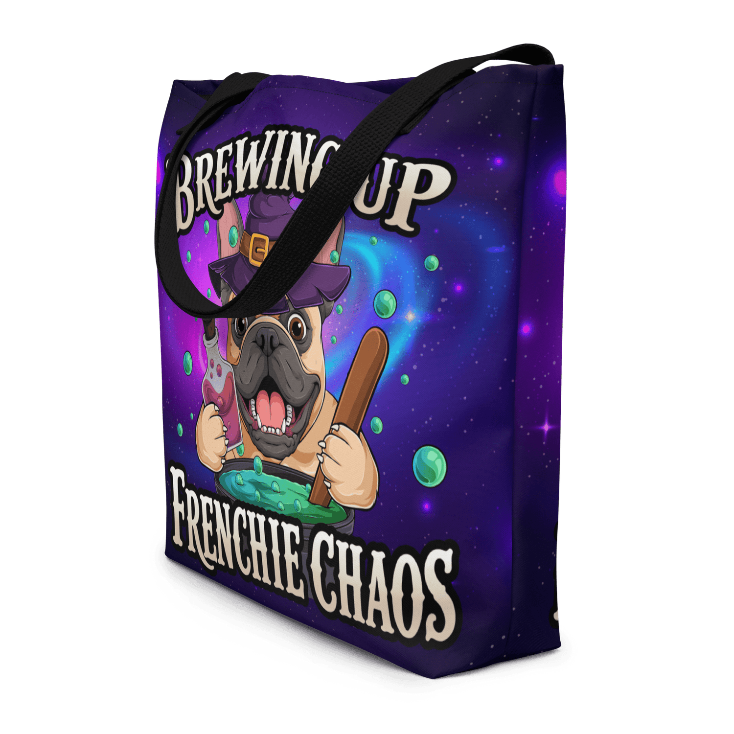 Brewing Up Frenchie Chaos Frenchie Large Tote Bag with Pocket