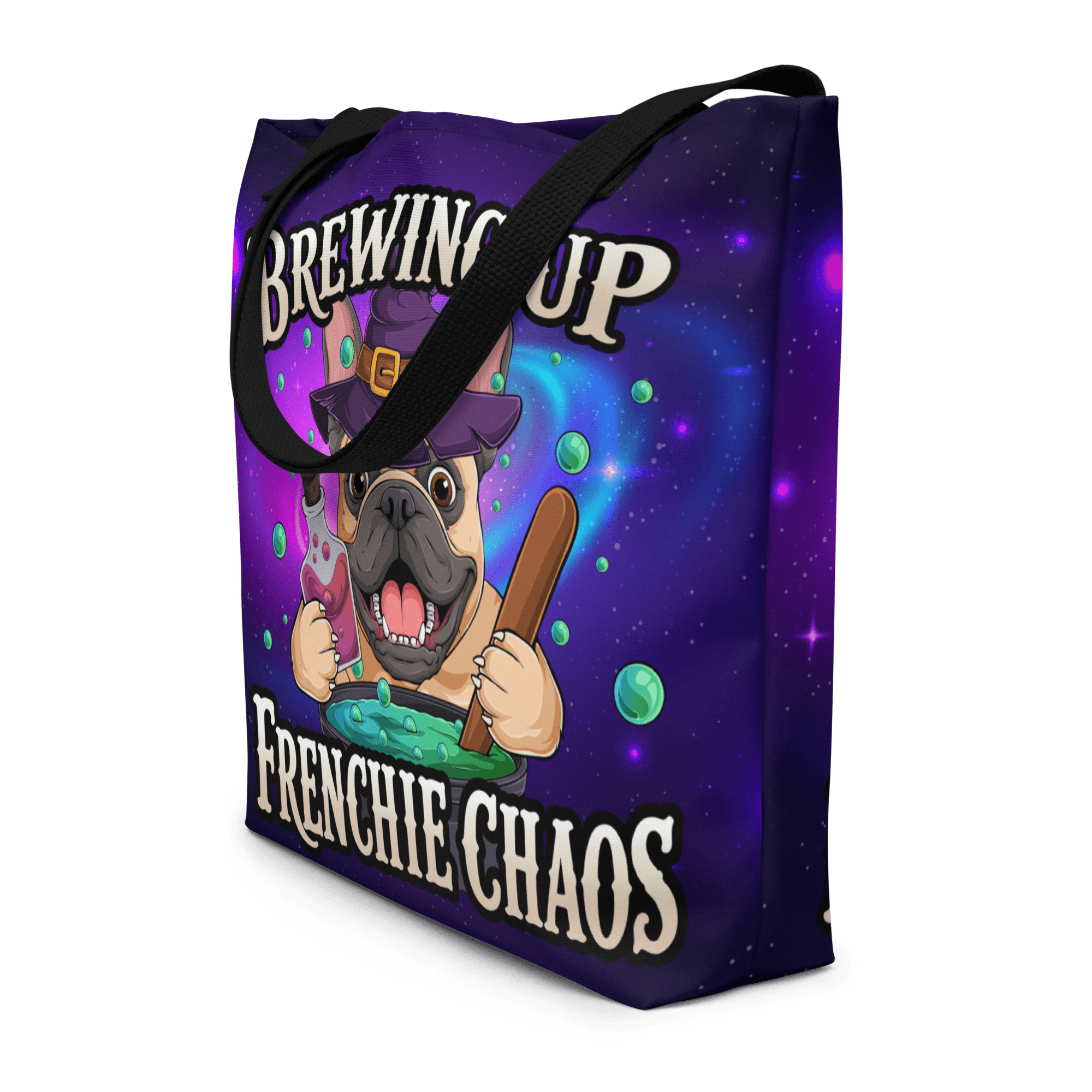 Brewing Up Frenchie Chaos Frenchie Large Tote Bag with Pocket