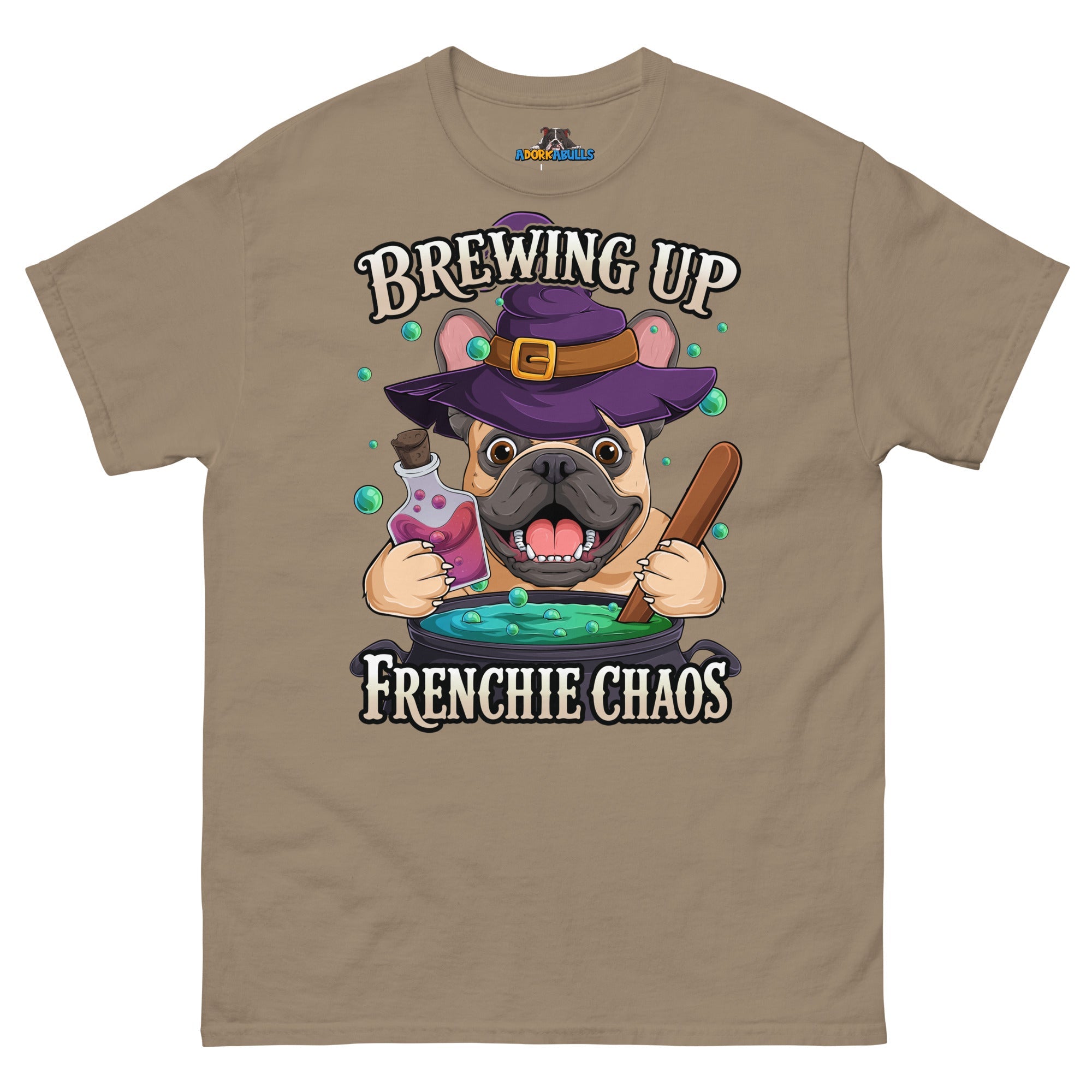 Brewing Up Frenchie Chaos Men’s French Bulldog Tee