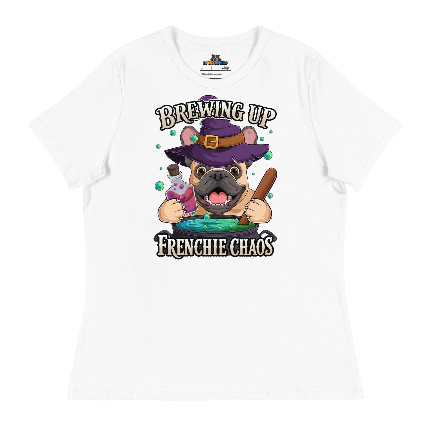 Brewing Up Frenchie Chaos Women’s French Bulldog Tee