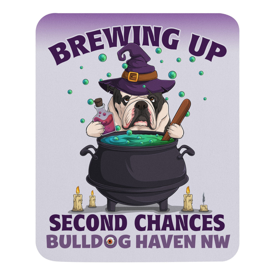 "Brewing Up Second Chances" Bulldog Witch Mouse Pad – BHNW Rescue Mouse Pad
