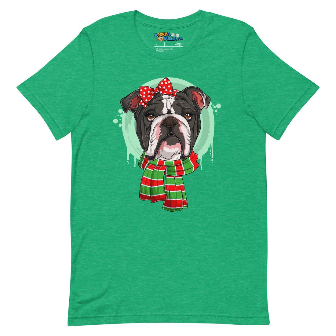 Bulldog in Christmas Scarf Unisex Tee | B&amp;W Colored Female