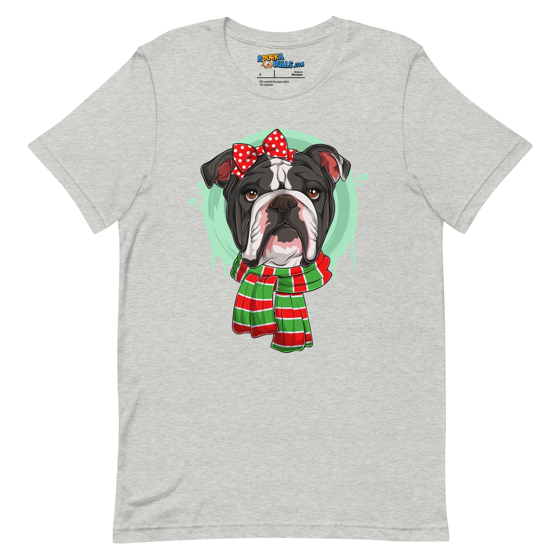 Bulldog in Christmas Scarf Unisex Tee | B&W Colored Female