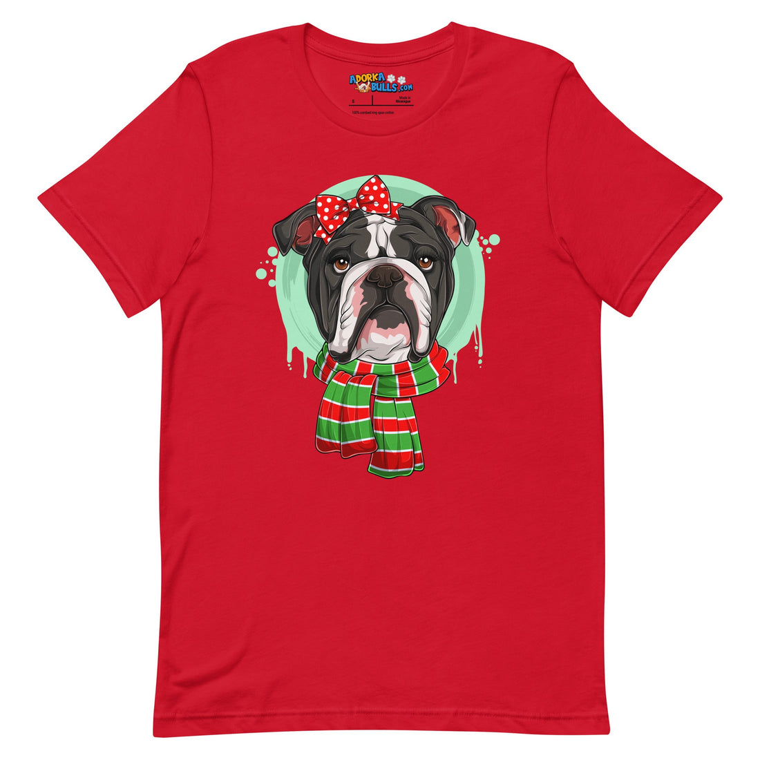 Bulldog in Christmas Scarf Unisex Tee | B&amp;W Colored Female