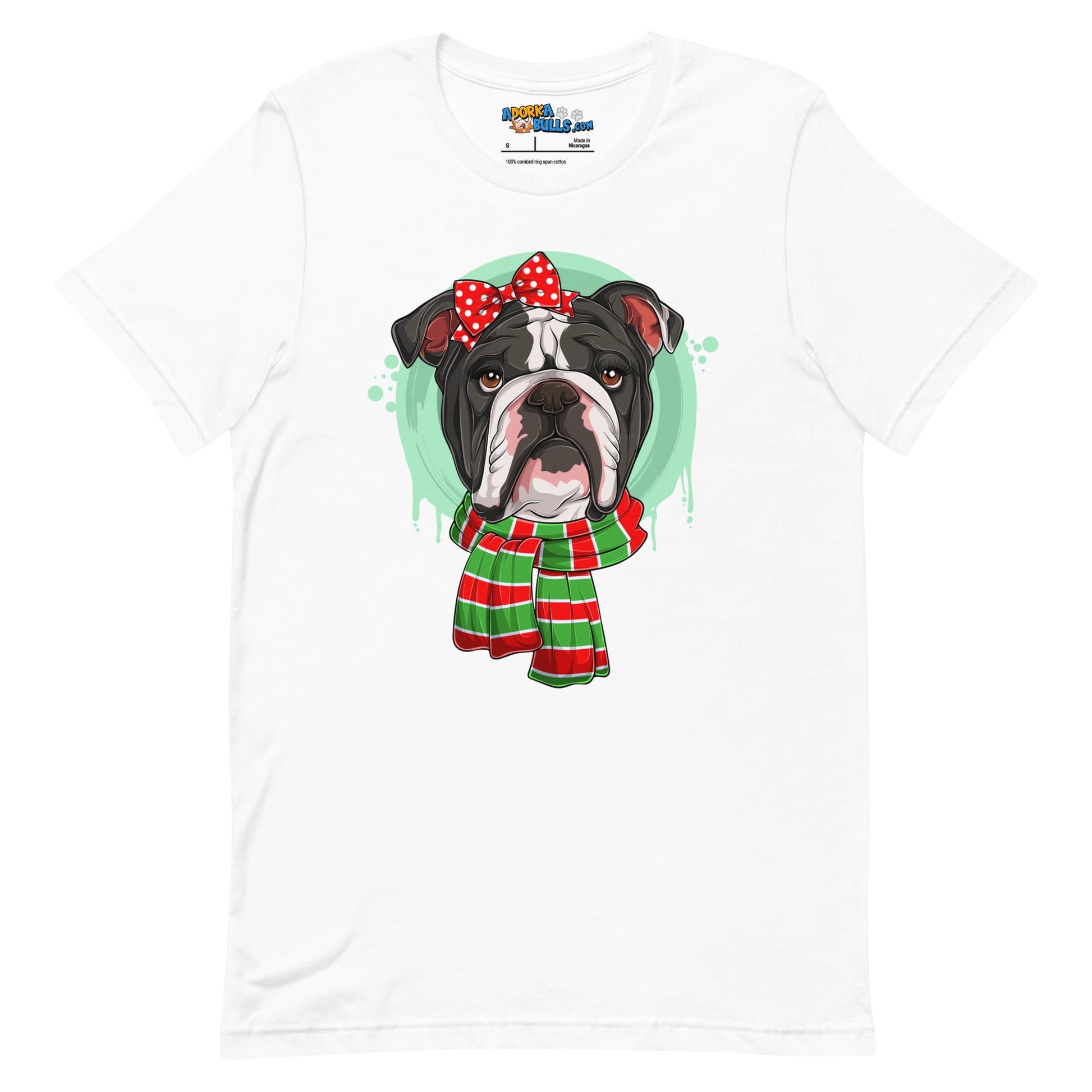 Bulldog in Christmas Scarf Unisex Tee | B&W Colored Female