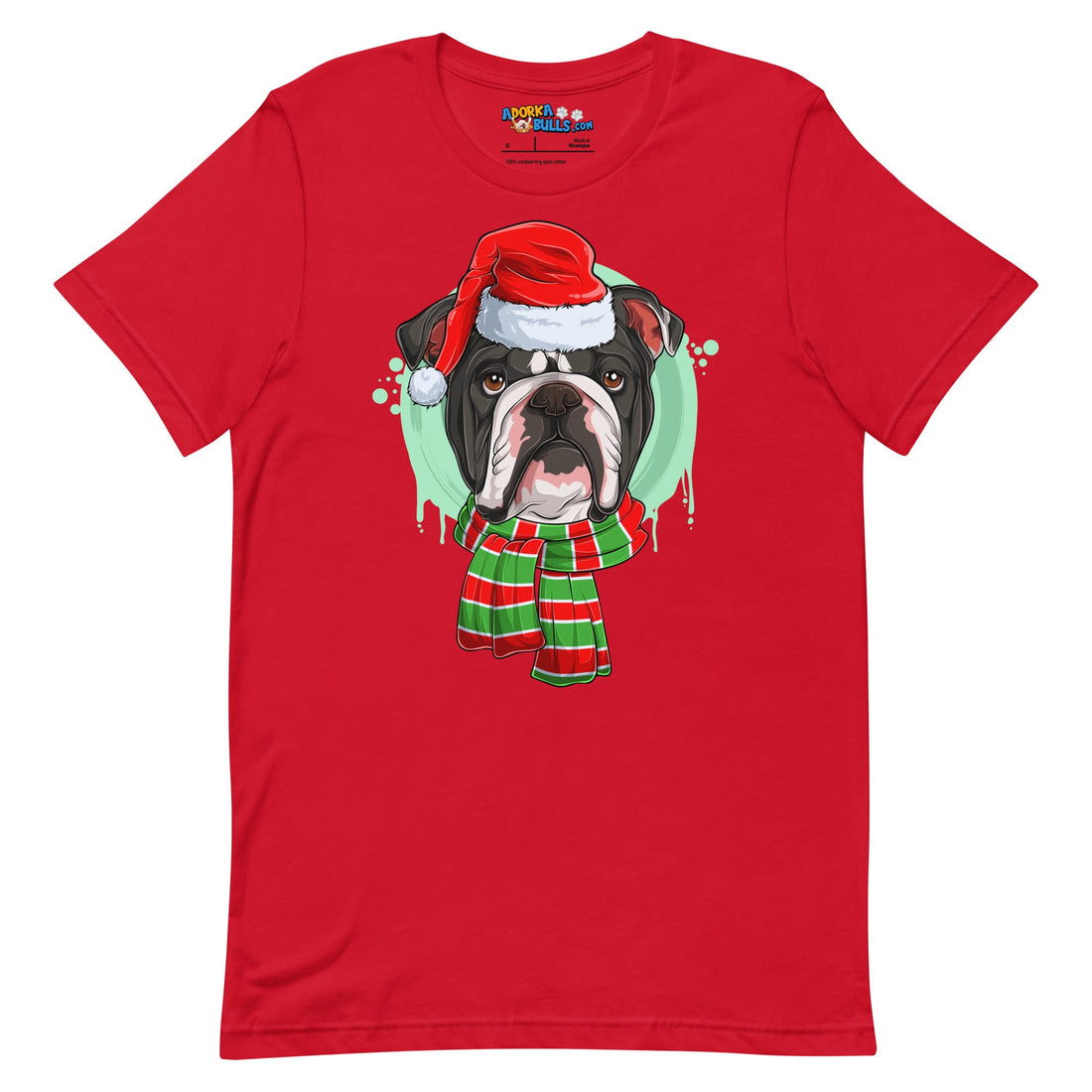 Bulldog in Christmas Scarf Unisex Tee | B&amp;W Colored Male