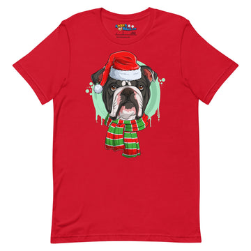 Bulldog in Christmas Scarf Unisex Tee | B&W Colored Male