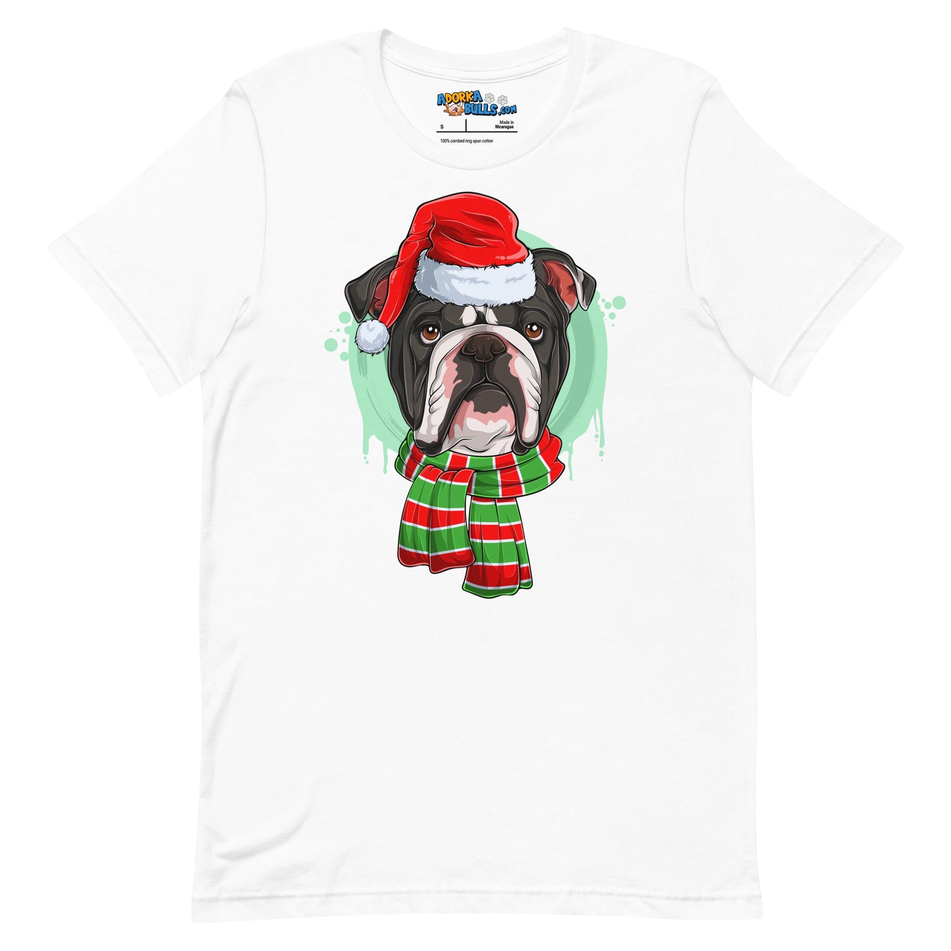 Bulldog in Christmas Scarf Unisex Tee | B&W Colored Male