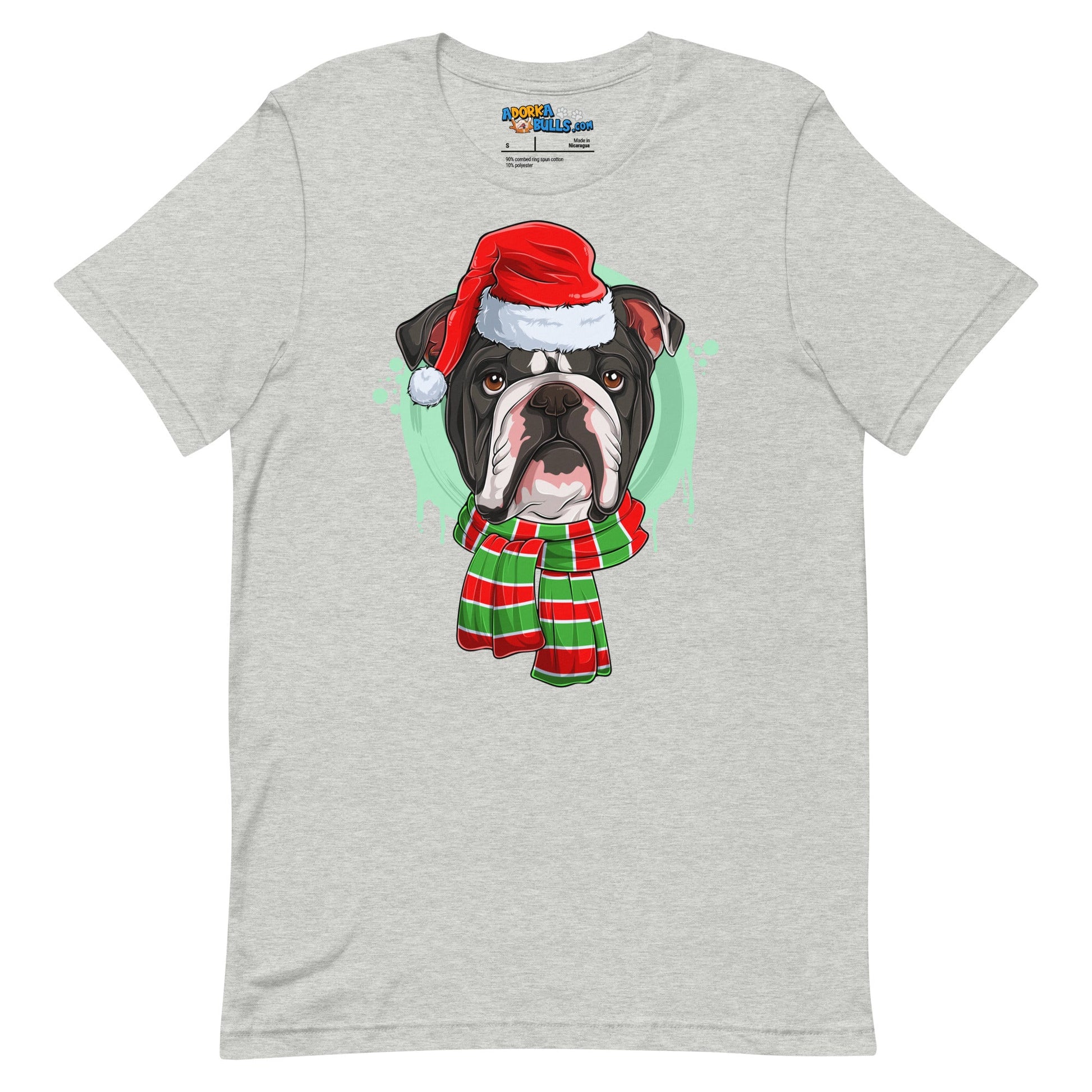 Bulldog in Christmas Scarf Unisex Tee | B&W Colored Male