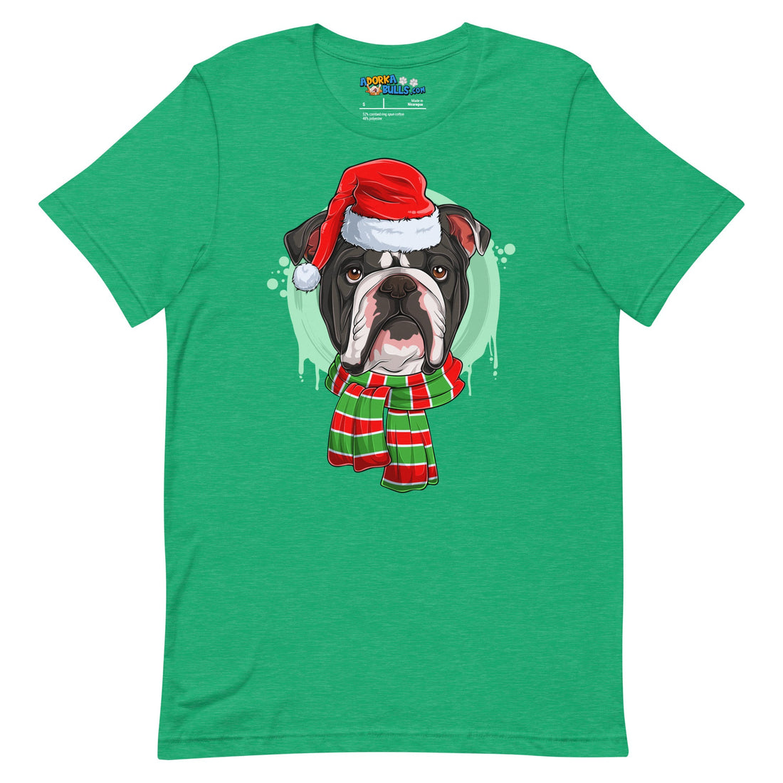 Bulldog in Christmas Scarf Unisex Tee | B&amp;W Colored Male