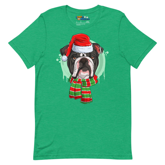 Bulldog in Christmas Scarf Unisex Tee | B&W Colored Male