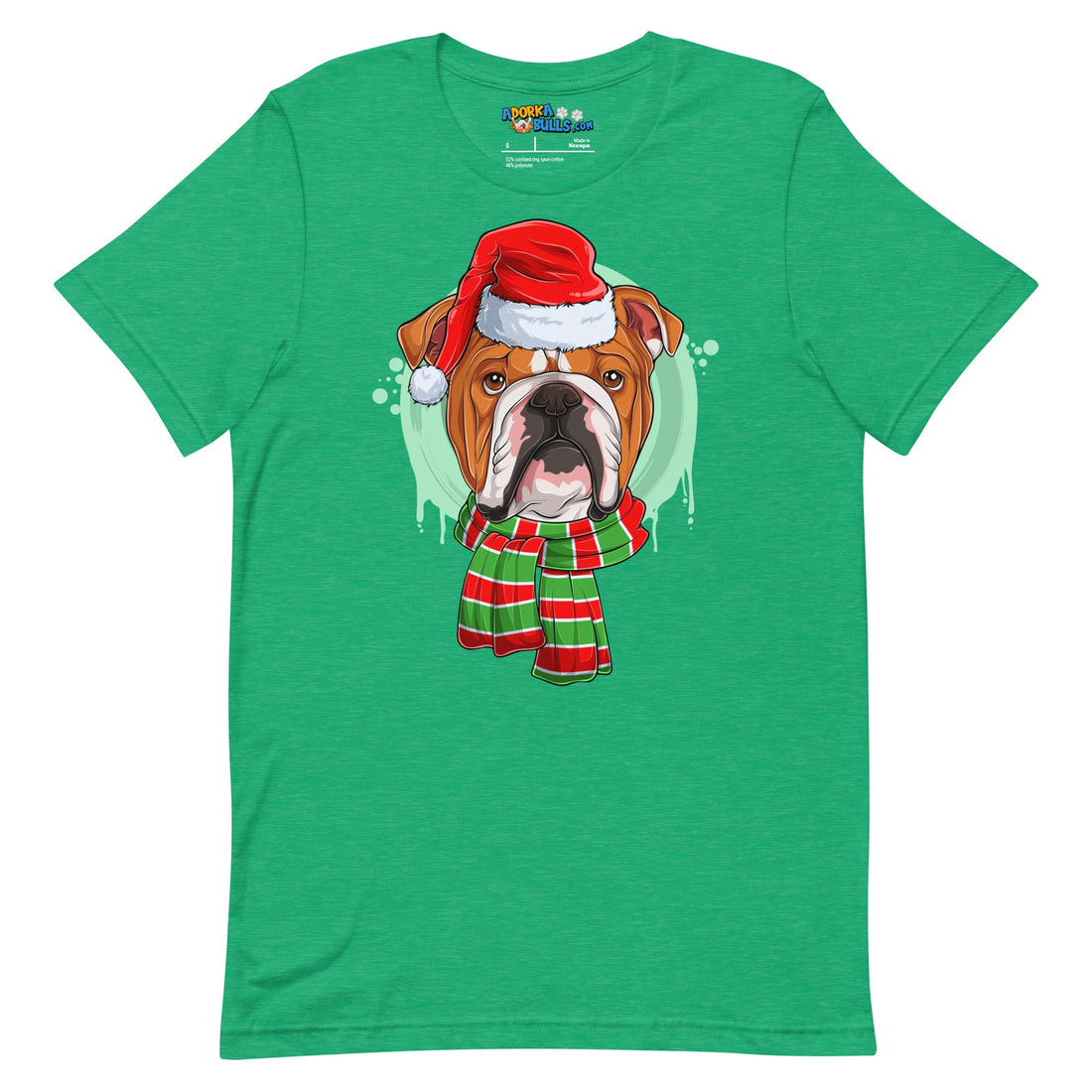 Bulldog in Christmas Scarf Unisex Tee | Red &amp; White Colored Male