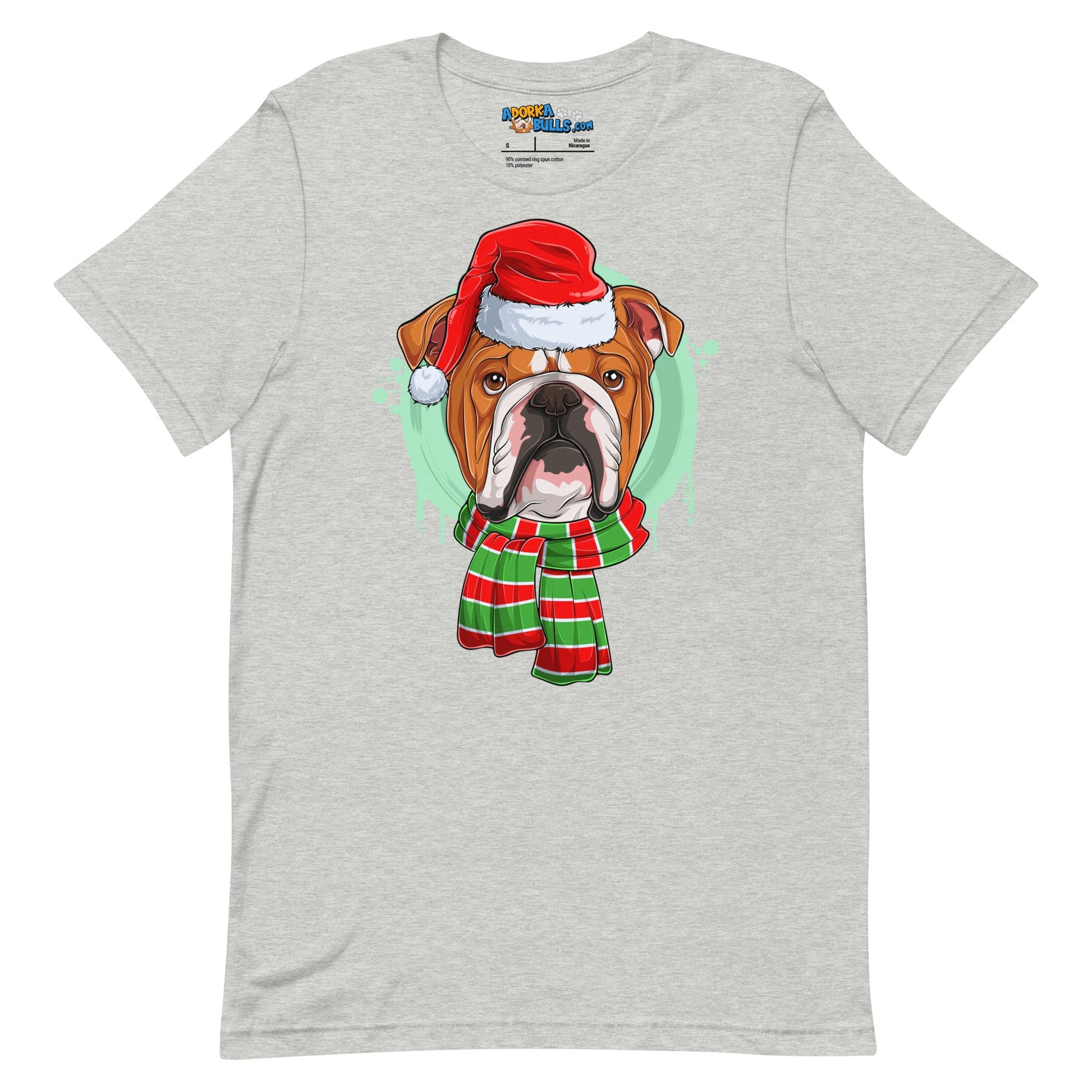 Bulldog in Christmas Scarf Unisex Tee | Red & White Colored Male