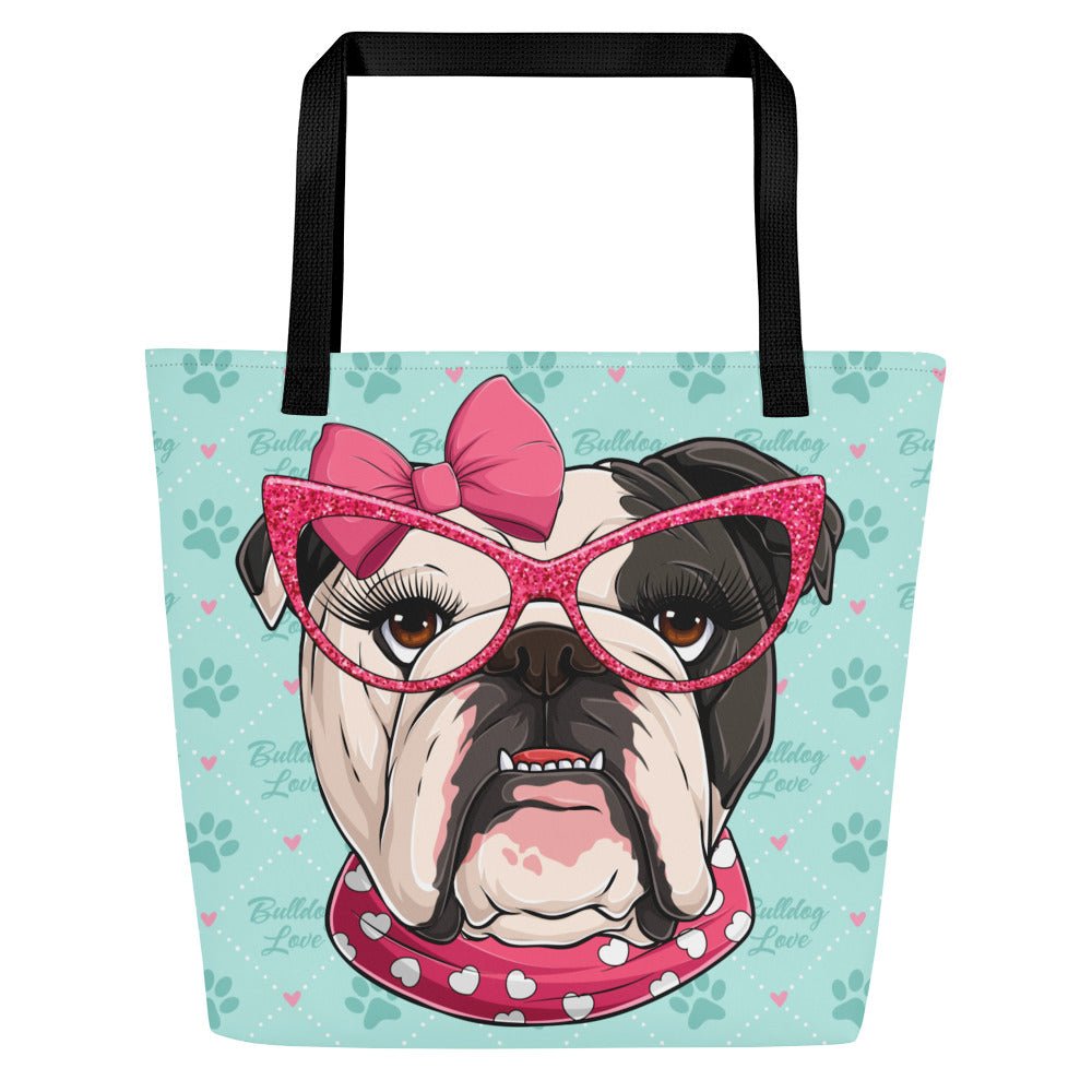 “Bulldog Love” Tote Bag with Inside Pocket | B&amp;W Colored
