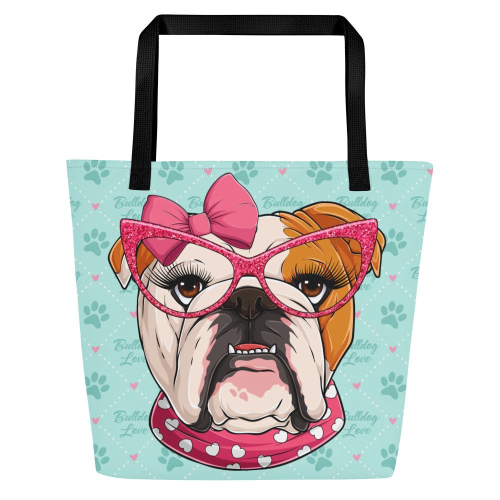 “Bulldog Love” Tote Bag with Inside Pocket | Red &amp; White Colored