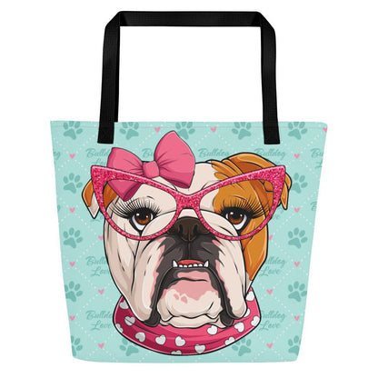 “Bulldog Love” Tote Bag with Inside Pocket | Red &amp; White Colored