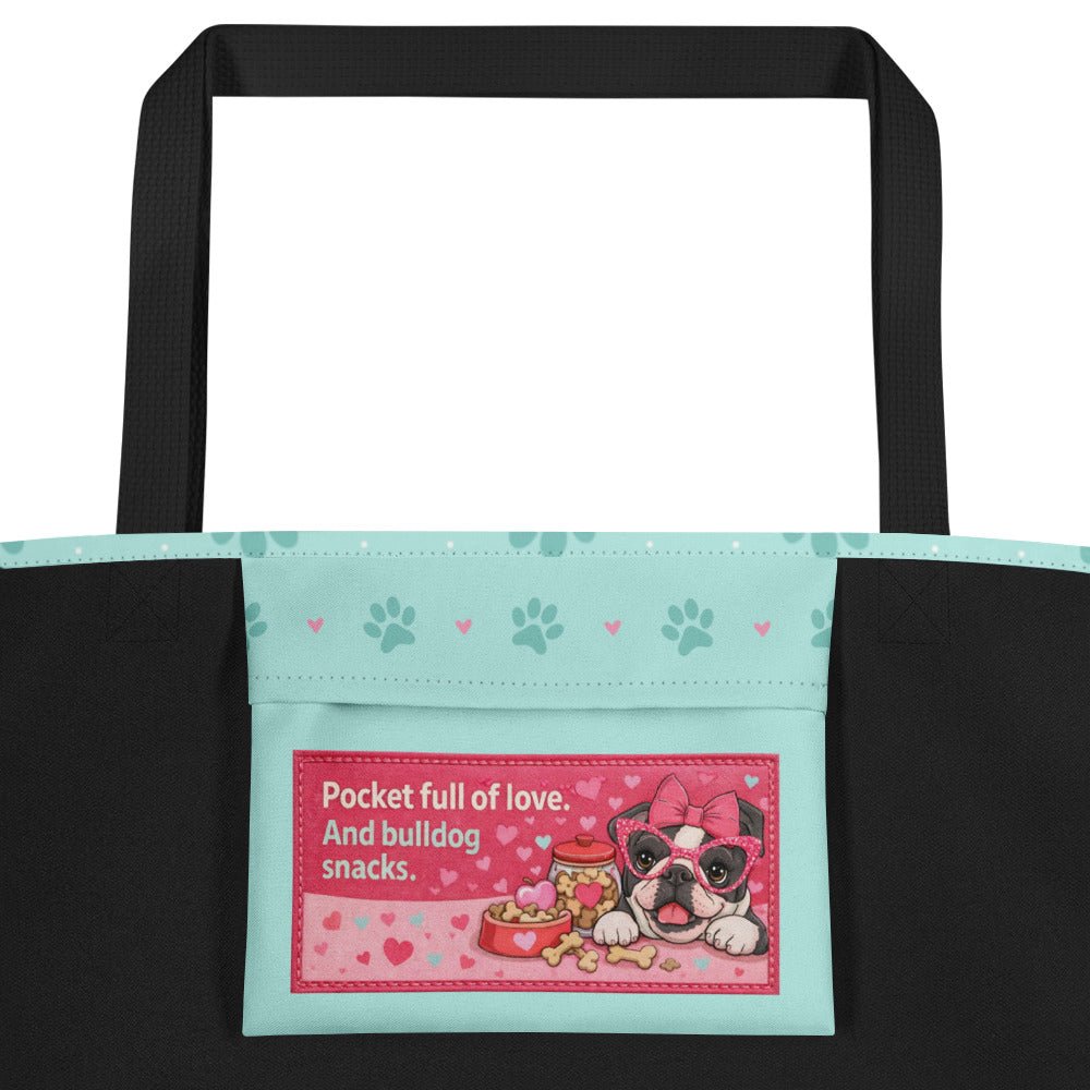 “Bulldog Love” Tote Bag with Inside Pocket | Red &amp; White Colored