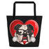 Bulldog “Pop of Love – With a Side of Snacks” Large Tote Bag with Pocket | B&W Colored