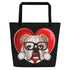 Bulldog “Pop of Love – With a Side of Snacks” Large Tote Bag with Pocket | Fawn & White Colored