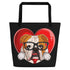 Bulldog “Pop of Love – With a Side of Snacks” Large Tote Bag with Pocket | Red & White Colored