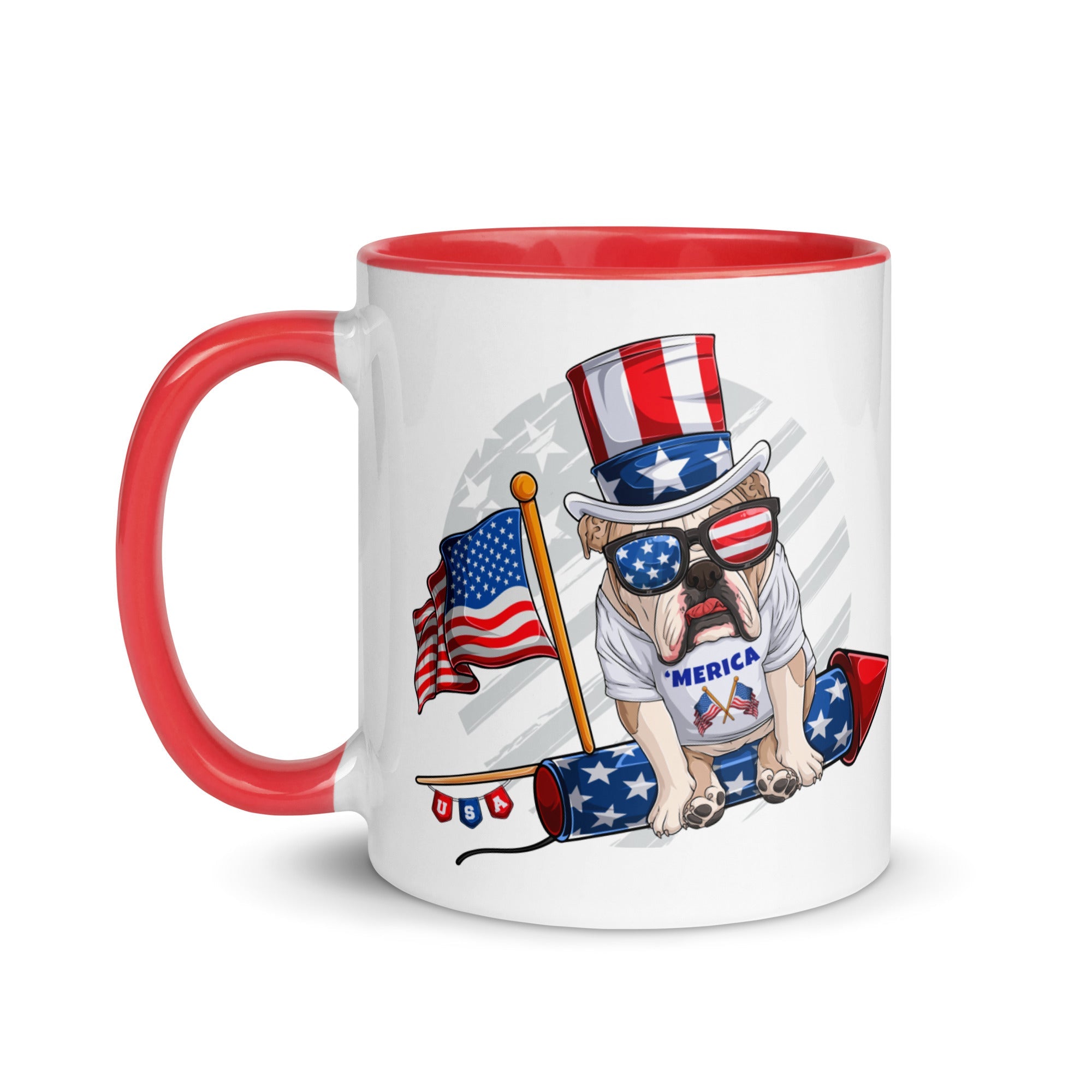 Bulldog Riding Firework Mug with Color Inside