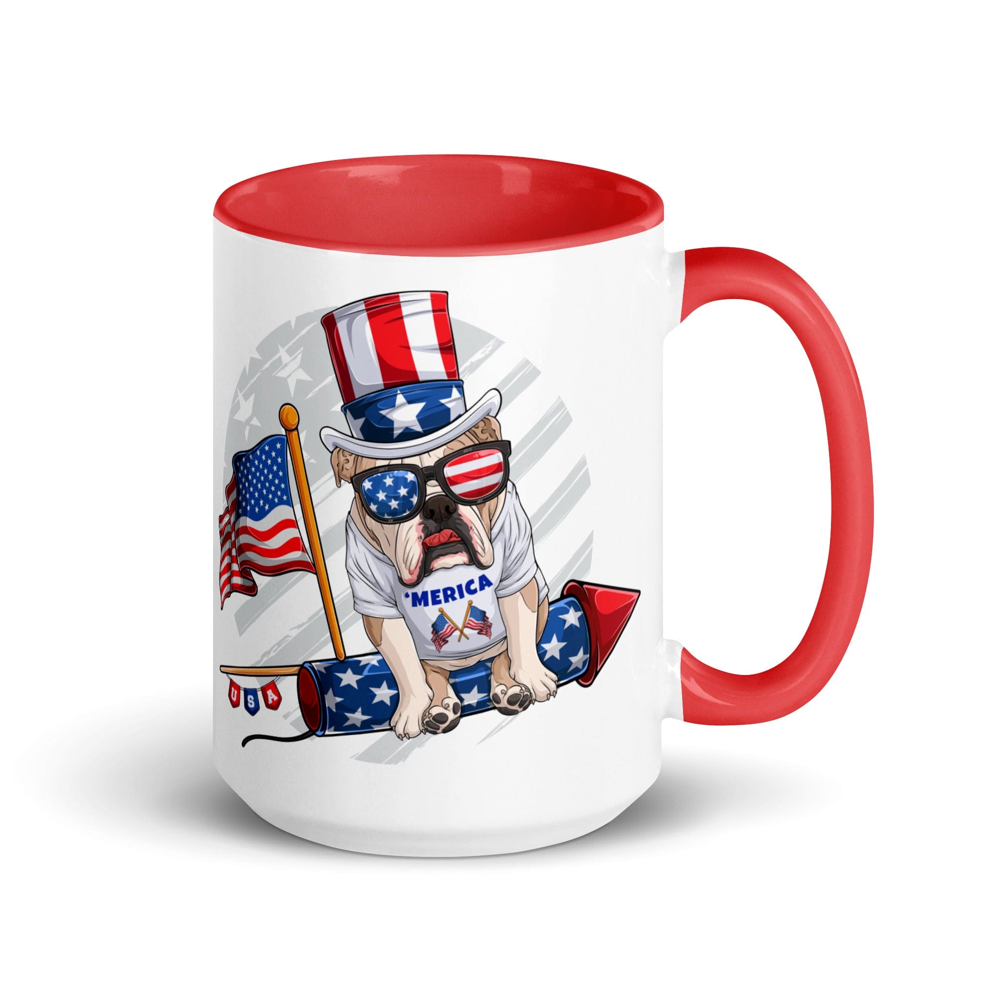 Bulldog Riding Firework Mug with Color Inside