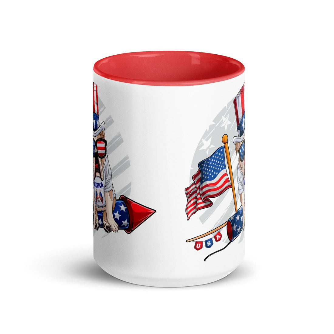 Bulldog Riding Firework Mug with Color Inside