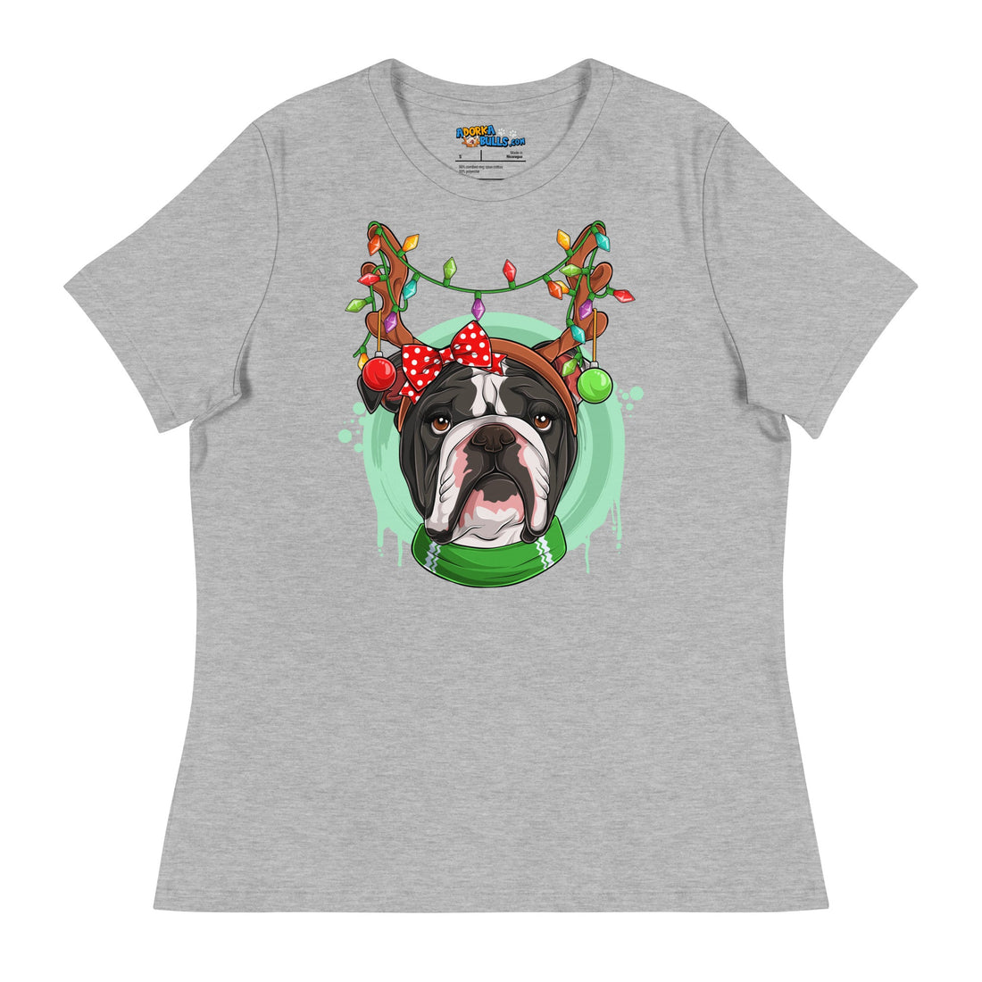 Bulldog Wearing Antlers &amp; Christmas Lights Women&