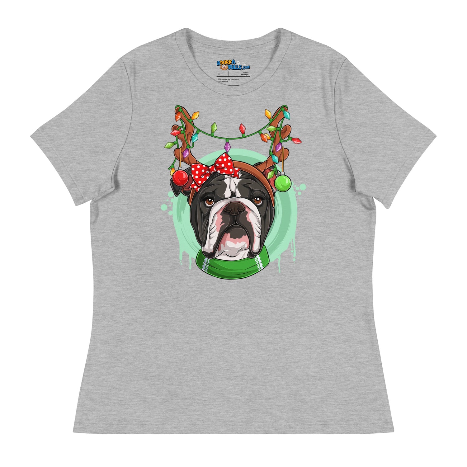 Bulldog Wearing Antlers &amp; Christmas Lights Women&