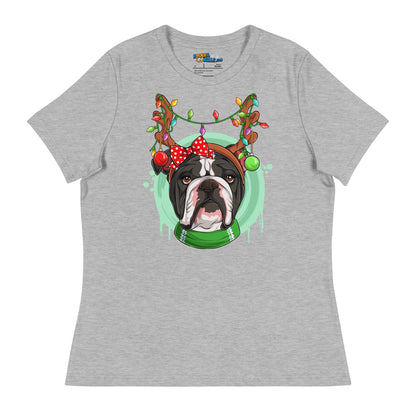 Bulldog Wearing Antlers &amp; Christmas Lights Women&