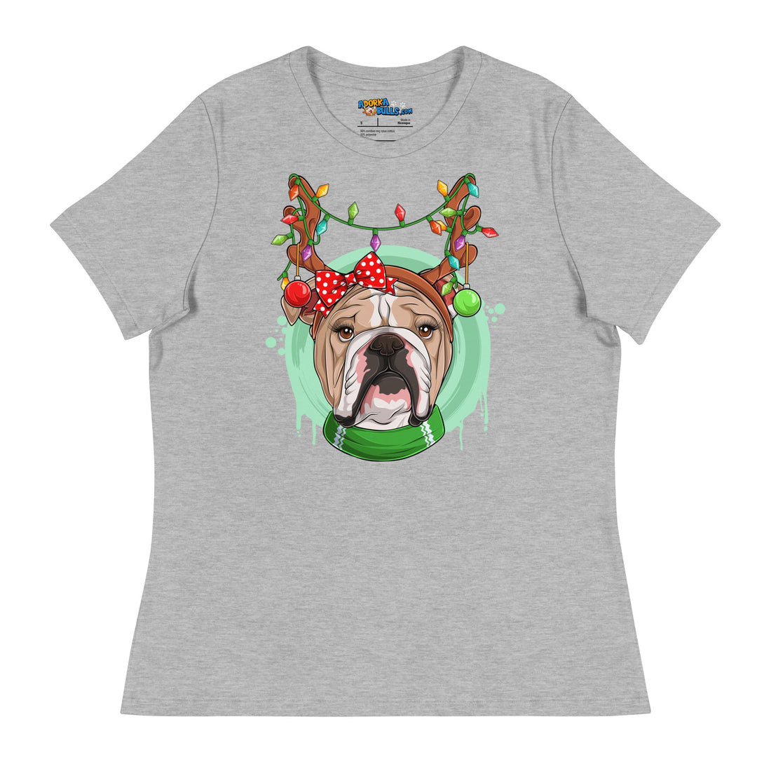 Bulldog Wearing Antlers &amp; Christmas Lights Women&