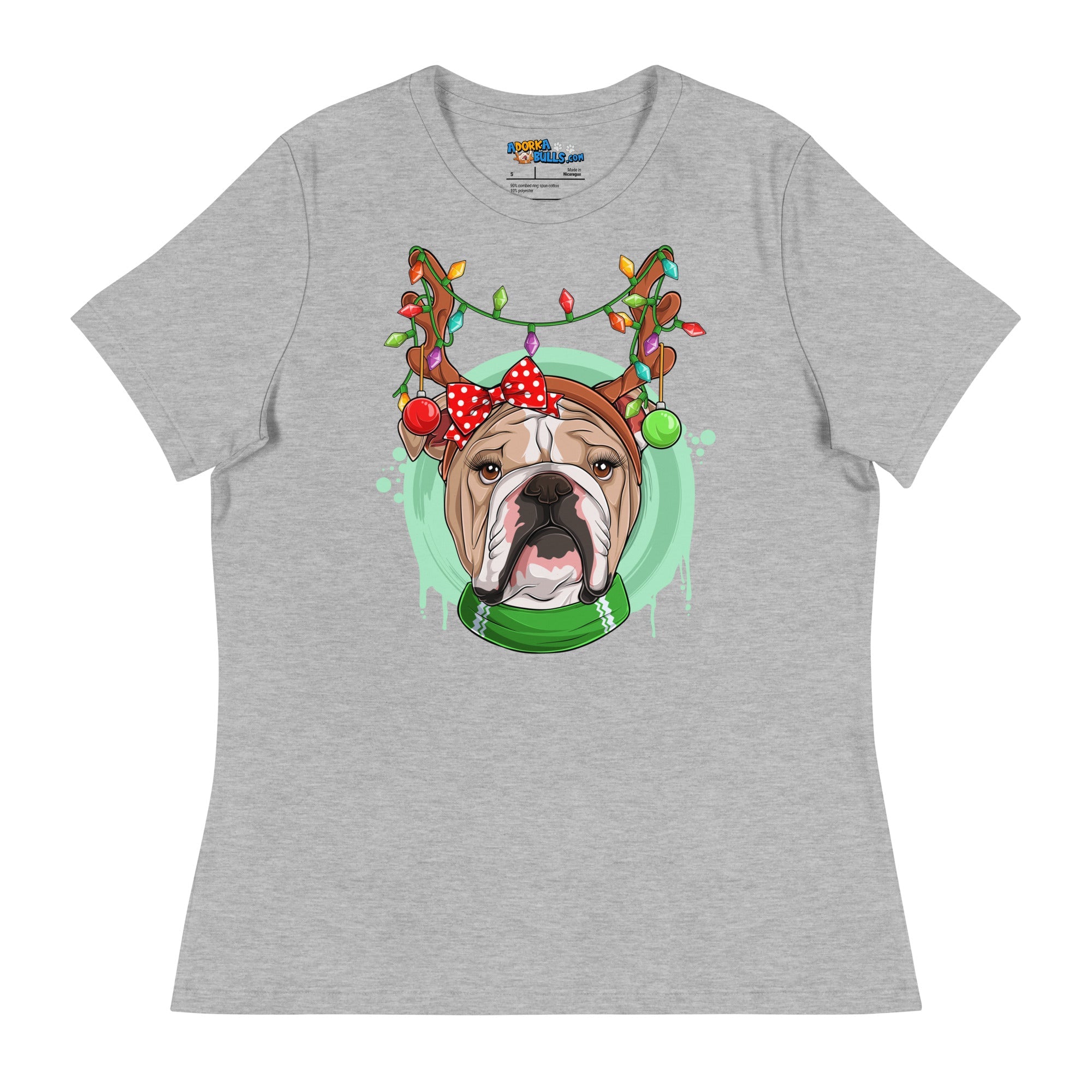Bulldog Wearing Antlers &amp; Christmas Lights Women&