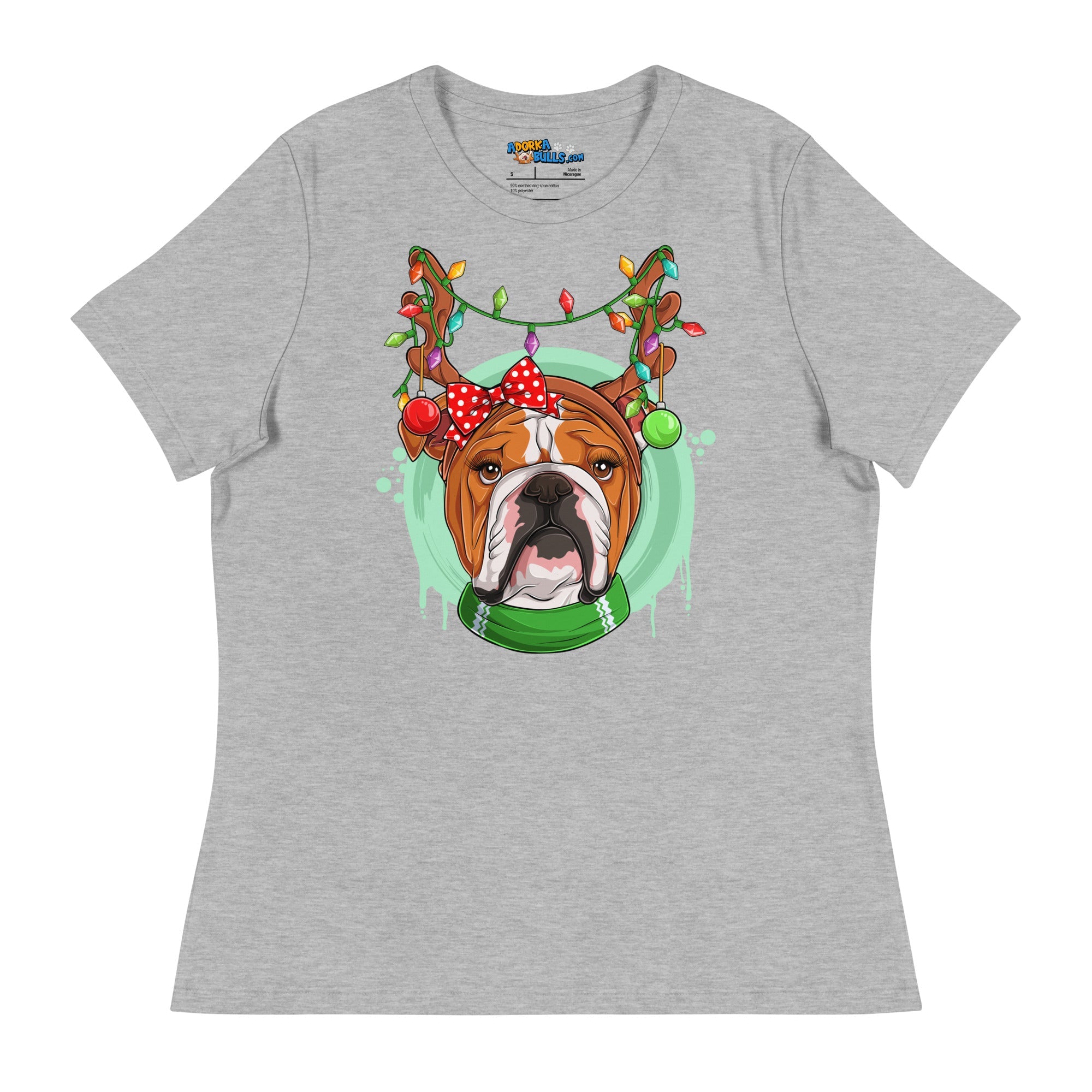 Bulldog Wearing Antlers &amp; Christmas Lights Women&