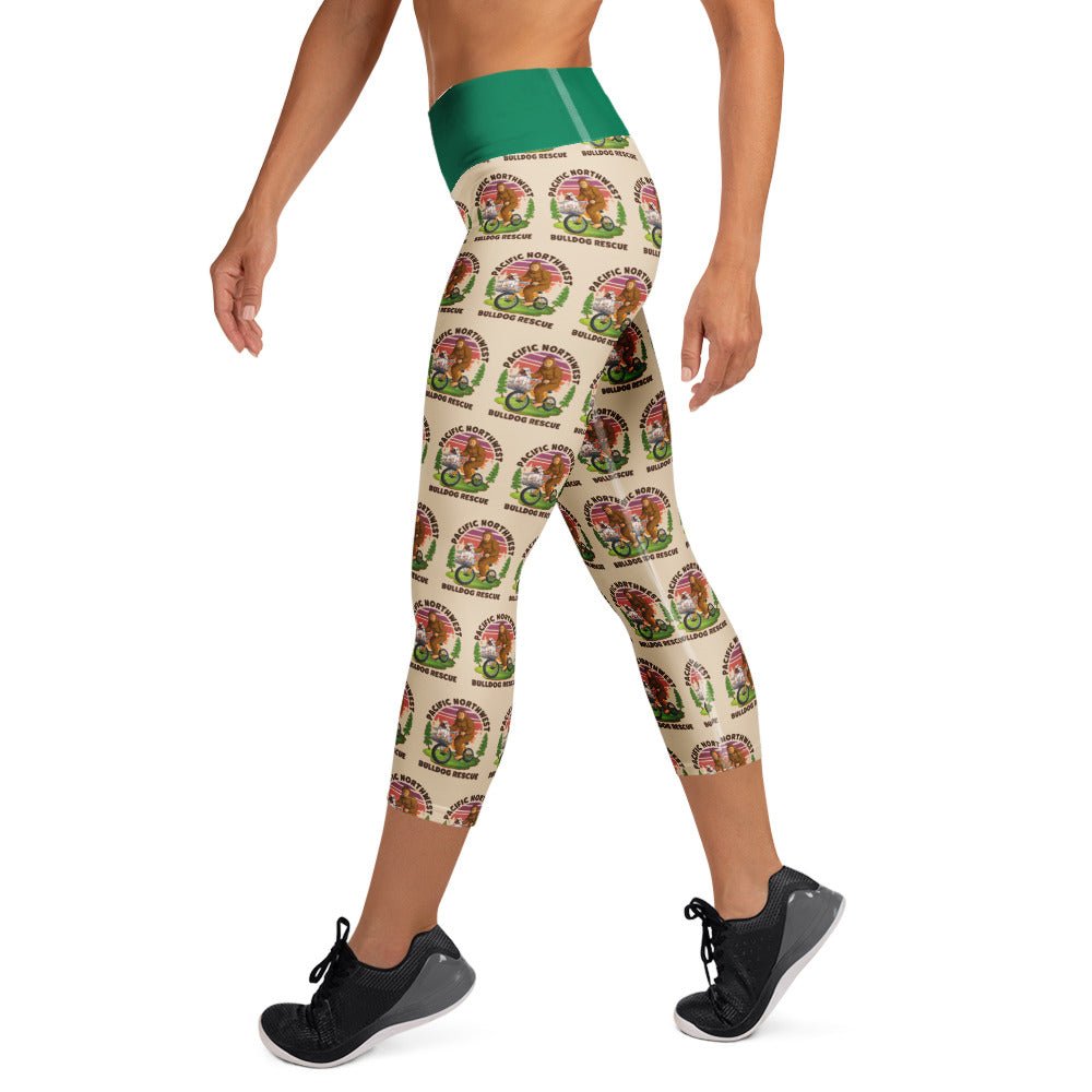 &quot;Bulldogs &amp; Bigfoot&quot; Pacific Northwest Bulldog Rescue Yoga Capri Leggings